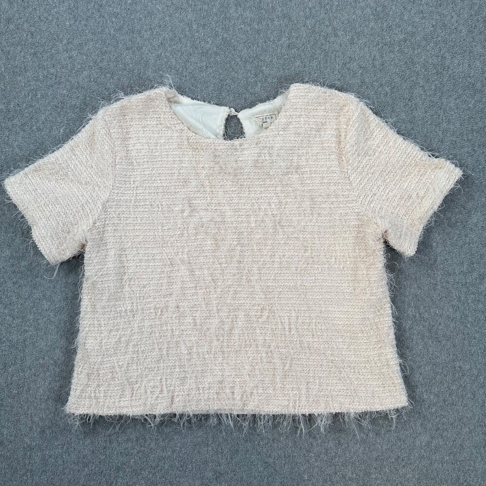 Hayden Girls Size Large Fringe Tweed Short Sleeve Top Textured Cream